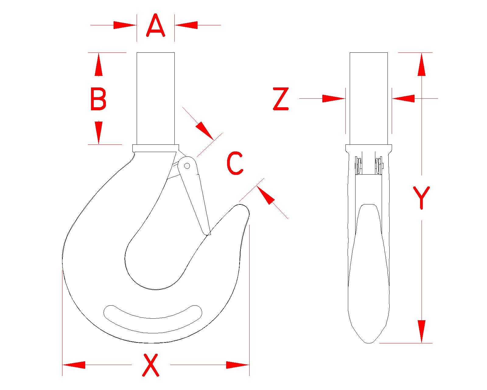 Stainless Steel Shank Hook, Forged, Load Rated, S0456-0100, S0456-0120, S0456-0150, S0456-0200, Line Drawing